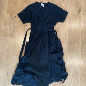 Urban Outfitters Gabrielle Linen Midi Wrap Dress